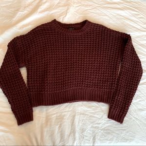 Maroon waffle knit crop sweater